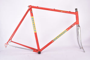 Team Batavus coloured red and yellow Batavus Professional vintage steel road bike frame set in 59 cm (c-t) / 57.5 cm (c-c) with Columbus SP tubing, Columbus Air fork and Campagnolo dropouts from the early to mid 1980s