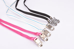 Nylon toe straps with 430mm length in black, white/blue, pink
