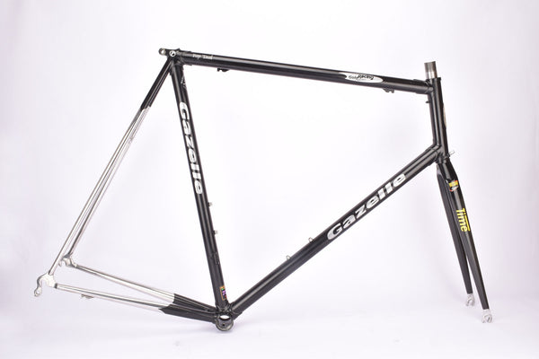 Ice Black Gazelle Gold Line Racing Exception frame set in 61 cm (c-t) / 59.5 cm (c-c) with combination of oversized Reynolds 731 OS Race and stainless steel tubing and straight carbon fork by Time  from 1998