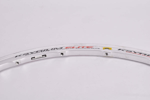 NOS silver Mavic Ksyrium Elite ISM tubeless single rear rim in 28"/622mm with 20 holes from the late 2000s