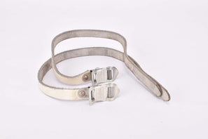 White REG Record leather pedal toe clip straps