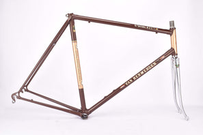 Brown and Gold Van Herwerden Special Route vintage steel road bike frame set set in 59 cm (c-t) / 57.5 cm (c-c) with Reynolds 531 tubing and vertical Campagnolo #1060 dropouts from 1975