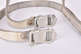 White REG Record leather pedal toe clip straps