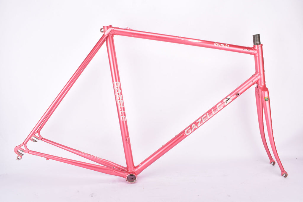 Pink Gazelle Formula Race vintage steel road bike frame set in 56 cm (c-t) / 54 cm (c-c) with Reynolds 501 tubing and Gazelle dropouts from 1989 ~