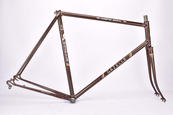 brown Metalic Gazelle first generation Champion Mondial vintage steel road bike frame set in 60 cm (c-t) / 58 cm (c-c) with Reynolds 531 tubing and Campagnolo dropouts from 1975