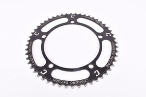 Black anodized Chesini Leggero Record Pantographed Campagnolo Nuovo Record #753 Chainring with 52 teeth and 144 BCD from the 1970s - 1980s