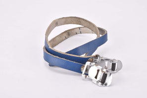 Blue Italian vintage leather pedal toe clip straps