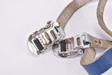 Blue Italian vintage leather pedal toe clip straps