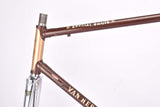 Brown and Gold Van Herwerden Special Route vintage steel road bike frame set set in 59 cm (c-t) / 57.5 cm (c-c) with Reynolds 531 tubing and vertical Campagnolo #1060 dropouts from 1975