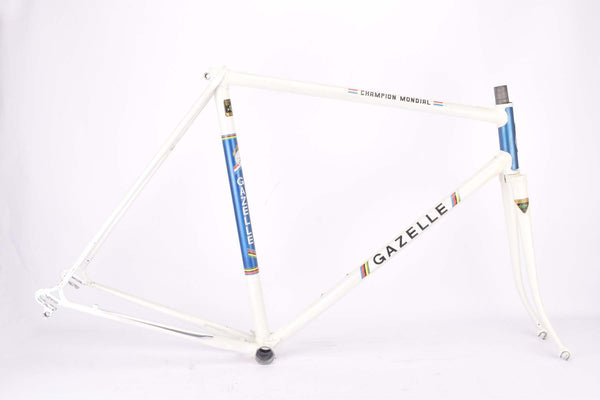 White and Blue Gazelle Champion Mondial A-Frame vintage steel road bike frame set set in 56 cm (c-t) / 54.5 cm (c-c) with Reynolds 531 tubing and Campagnolo dropouts from 1979