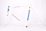 White and Blue Gazelle Champion Mondial A-Frame vintage steel road bike frame set set in 56 cm (c-t) / 54.5 cm (c-c) with Reynolds 531 tubing and Campagnolo dropouts from 1979