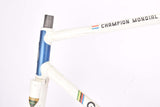 White and Blue Gazelle Champion Mondial A-Frame vintage steel road bike frame set set in 56 cm (c-t) / 54.5 cm (c-c) with Reynolds 531 tubing and Campagnolo dropouts from 1979