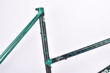 Metallic green and black Jan Janssen Vuelta mixte Ladys frame set with glossy liquid spot effect paint in 54 cm (c-t) with H.R.3 tubing from the early 1990s