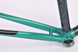 Metallic green and black Jan Janssen Vuelta mixte Ladys frame set with glossy liquid spot effect paint in 54 cm (c-t) with H.R.3 tubing from the early 1990s