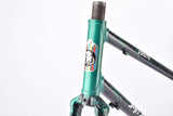 Metallic green and black Jan Janssen Vuelta mixte Ladys frame set with glossy liquid spot effect paint in 54 cm (c-t) with H.R.3 tubing from the early 1990s