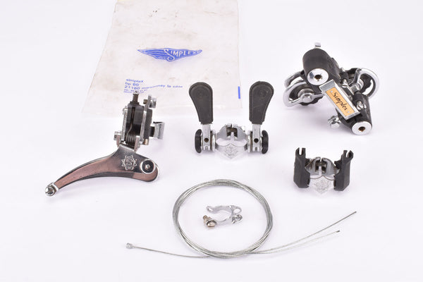 NOS Simplex Ensemble LJ Super-Competiton for Peugeot PX10, with #LJ1000 T/SP (LJ rear derailleur), #SX3613 (Criterium shifter) and #LJA200 (LJ Criterium front derailleur) friction gear shifting set from the mid to late 1970s