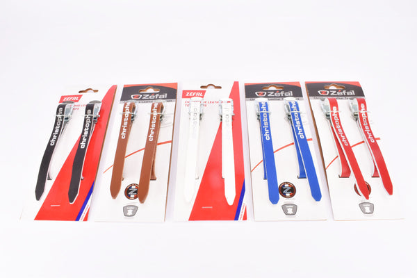 Zefal Christophe leather toe straps with 370mm length in black, brown, white, red, blue