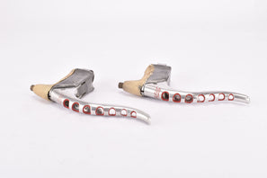 Light Weight Custom Drilled Mafac Course 121 Racing Dural Brake Lever Set with white half hoods from the 1960s - 1970s