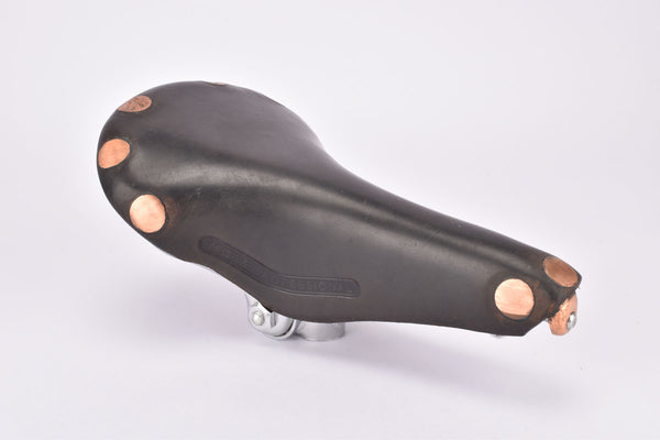 NOS Black Brooks Professional Team Special Leather Saddle, Lüders Berlin Modified edition, with large polished rivets from 1966