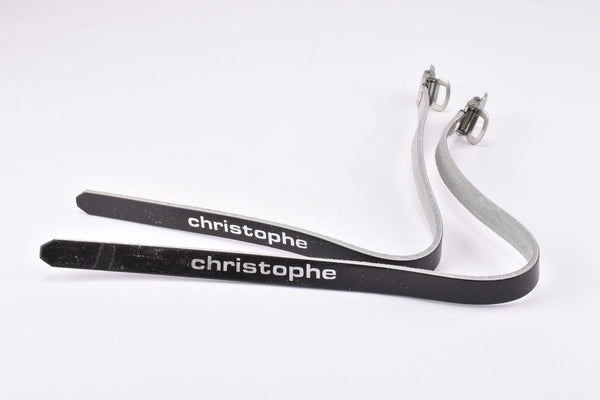 NOS Black Christophe leather toe clip straps