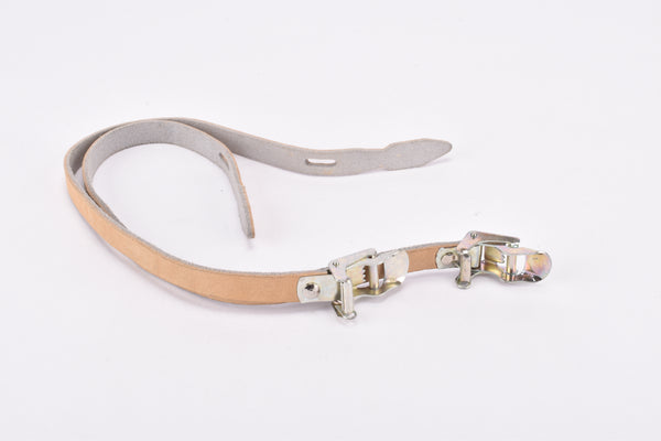 NOS Cream / Beige Paturaud ? Leather toe clip straps from the 1950s - 1960s
