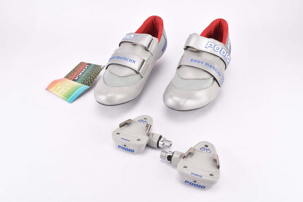 NOS Eddy Merckx S.F.S 2000 Podio Cycle shoes with cleats in size 45 and Podio Pedals from the 1990s