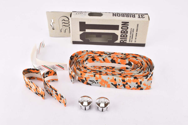NOS/NIB 3ttt cork orange/black/grey handlebar tape with silver end plugs from the 1980s
