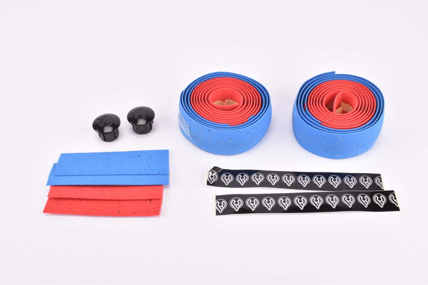 NOS/NIB Cinelli cork blue/red handlebar tape with black end plugs from the 1990s