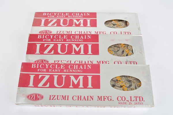 NOS 3 Izumi Easy Running 5-6-7 speed road chains 1/2 x 3/32, 116 links from the 1980s
