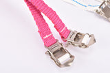 Nylon toe straps with 430mm length in black, white/blue, pink