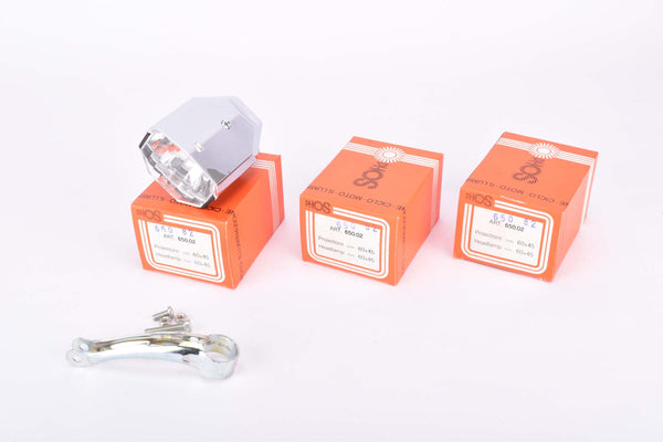 NOS/NIB Phos Iluminazione Proiettore Ciclo front Headlamp #650.82 in 60x45mm for stem mount from the 1970s - 1980s (3 pcs)