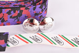 NOS 3ttt cork purple/black/red ribbon handlebar tape with silver end plugs from the 1980s NOS/NIB