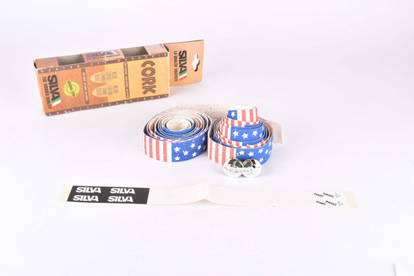 NOS Silva Cork Stars and Stripes handlebar tape in white/blue/red from the 1990s