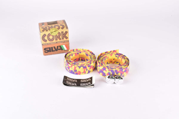 NOS Silva Cork dappled handlebar tape in yellow/pink/purple from the 1980s