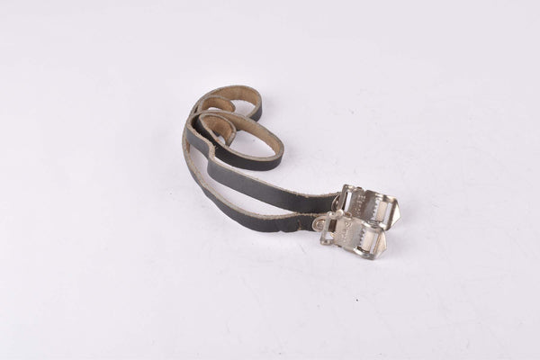 Black Bianchi leather pedal straps