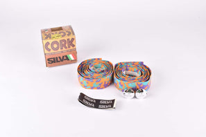 NOS Silva Cork dappled handlebar tape in orange/green/purple from the 1980s