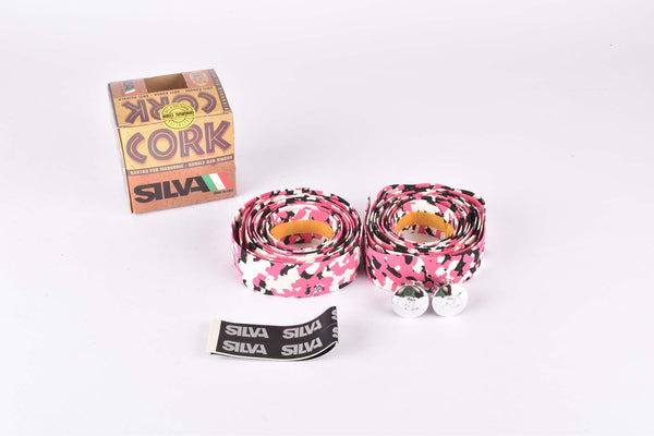 NOS Silva Cork dappled handlebar tape in pink/white/black from the 1980s