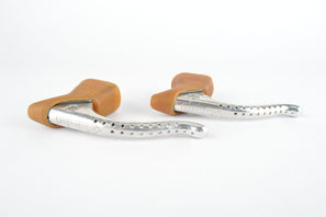 Polished Campagnolo Super Record #4062 brake lever set with brown hoods from the 1980s