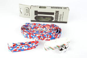 NOS/NIB 3ttt cork white/blue/red handlebar tape with silver end plugs from the 1980s