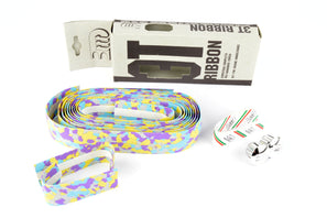 NOS/NIB 3ttt cork purple/yellow/lightblue/grey handlebar tape with silver end plugs from the 1980s