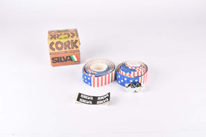 NOS Silva Cork Stars and Stripes handlebar tape in white/blue/red from the 1980s