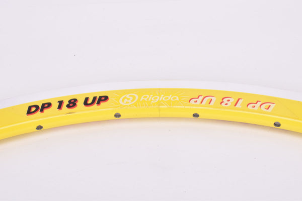 NOS Rigida DP 18 UP Yellow high profile aero Clincher single Rim in 28"/622x13mm (700-13C) with 32 holes from the 1980s - 2000s