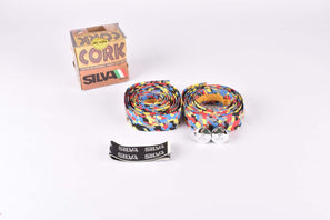 NOS Silva Cork dappled Multicolor handlebar tape in yellow/red/grey/blue/black from the 1980s