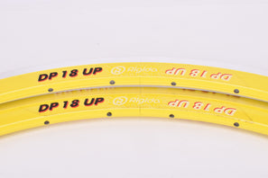 NOS Rigida DP 18 UP Yellow high profile aero Clincher Rim Set in 28"/622x13mm (700-13C) with 32 holes from the 1980s - 2000s