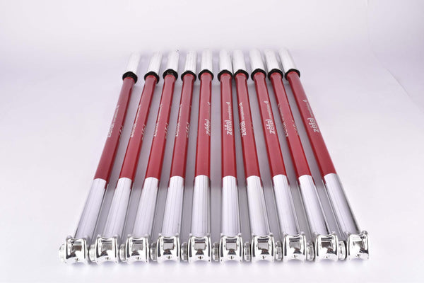 10 x Defectiv NOS Zefal Competition 4 red/chrome bike pumps in 520-560mm for SV-Valve (presta valve/scalverand Ventil)