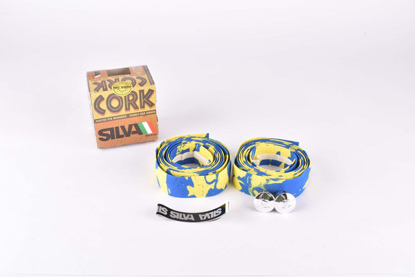 NOS Silva Cork handlebar tape in yellow/blue from the 1980s