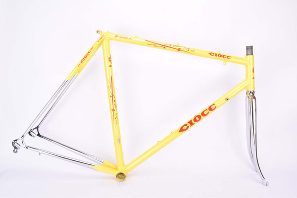 Custom painted yellow Ciöcc vintage road bike frame in 55.5 cm (c-t) / 54 cm (c-c) with Columbus SL tubing from the mid to late 1980s