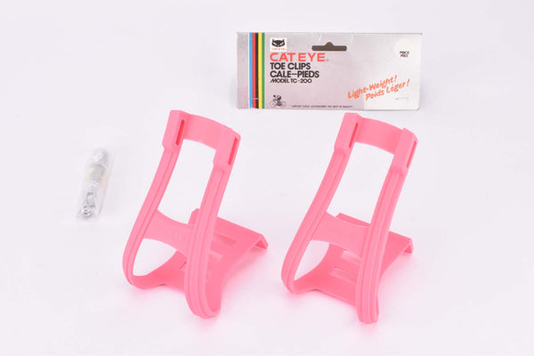 NOS/NIB Cat Eye #TC-200 MTB Toe Clip Set, Size Large in Neon Pink from the 1990s