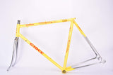 Custom painted yellow Ciöcc vintage road bike frame in 55.5 cm (c-t) / 54 cm (c-c) with Columbus SL tubing from the mid to late 1980s