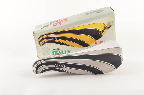 NEW Sella Italia Turbo Bio saddle white/black/grey from 1980s NOS/NIB